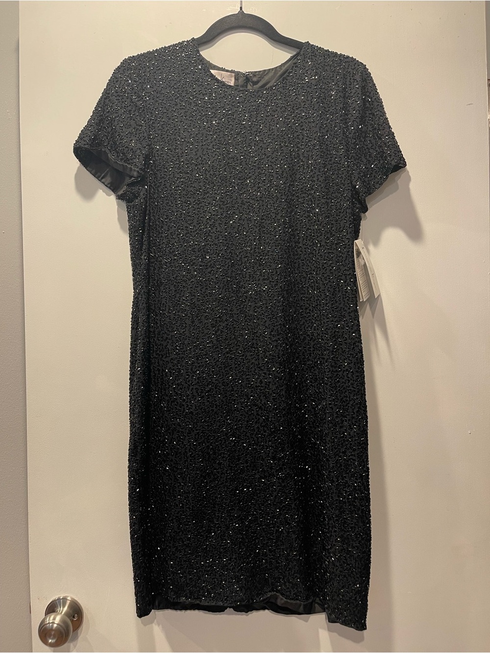 NWT Vintage Laurence Kazar Black Fully Hand-Beaded Cocktail Dress Size L